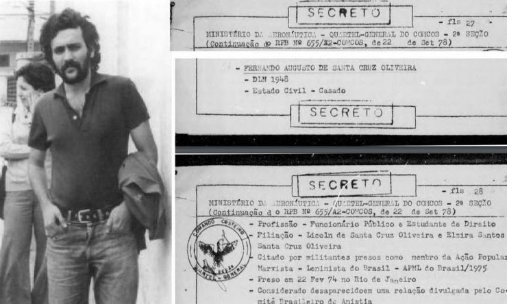 Fernando Augusto de Santa Cruz Oliveira, desaparecido em 1974, durante a ditadura militar e documento que informa data de sua prisão Foto: Arquivo e Reprodução/Arquivo Nacional